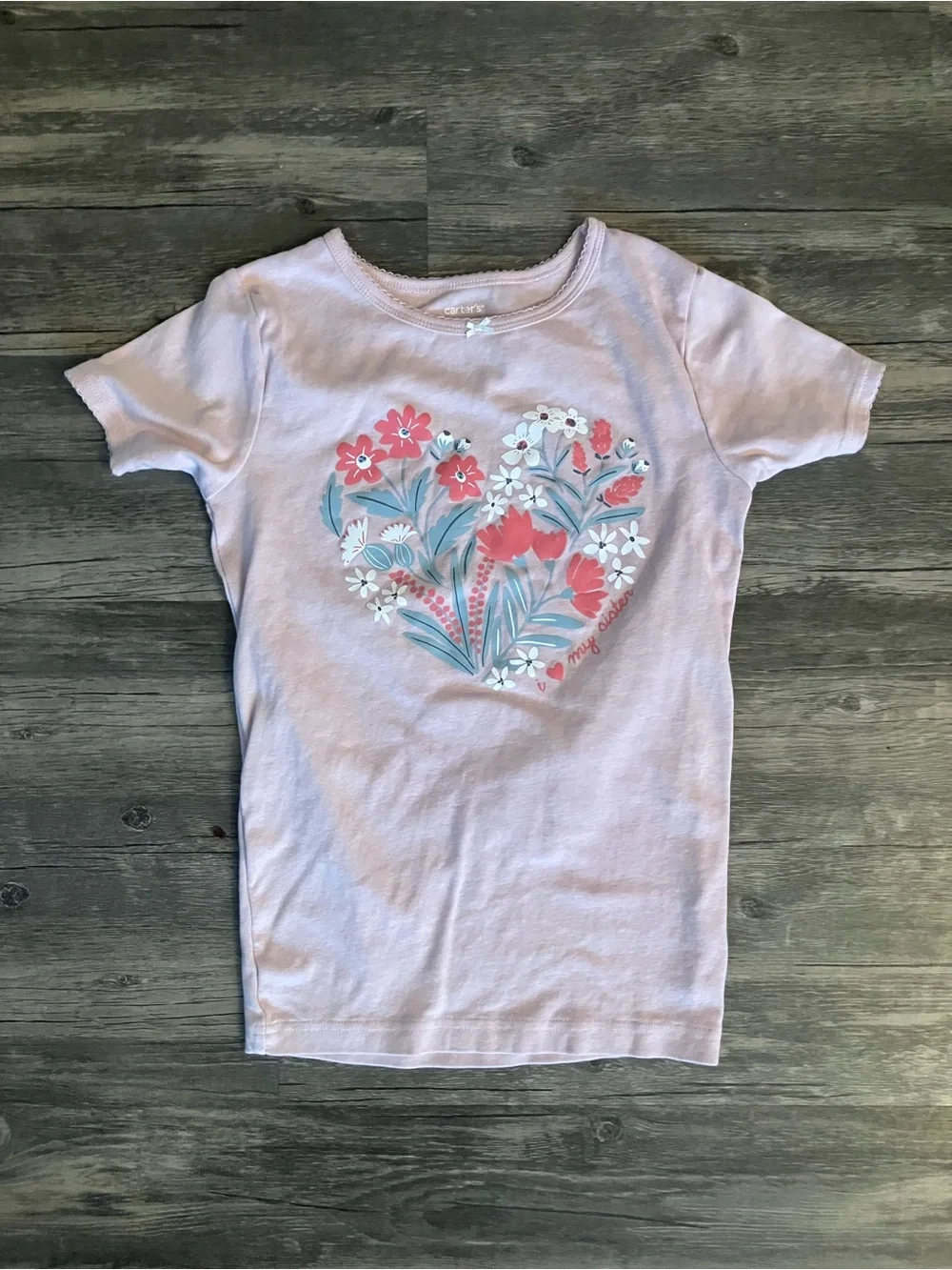 Girls' Pink Floral Heart Tee Size 10